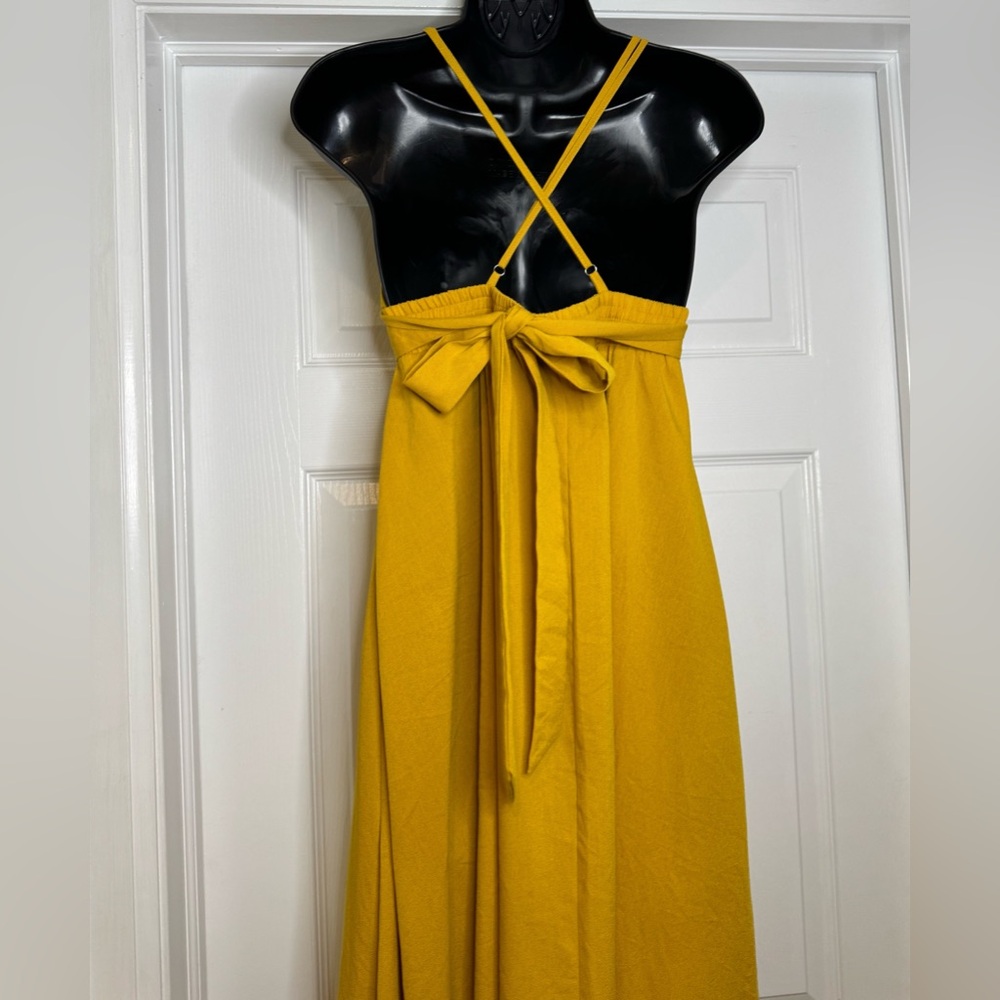 Fashion Nova River Flow Mustard Yellow V-Neck Tie-Waist Maxi Dress - Picture 7 of 10